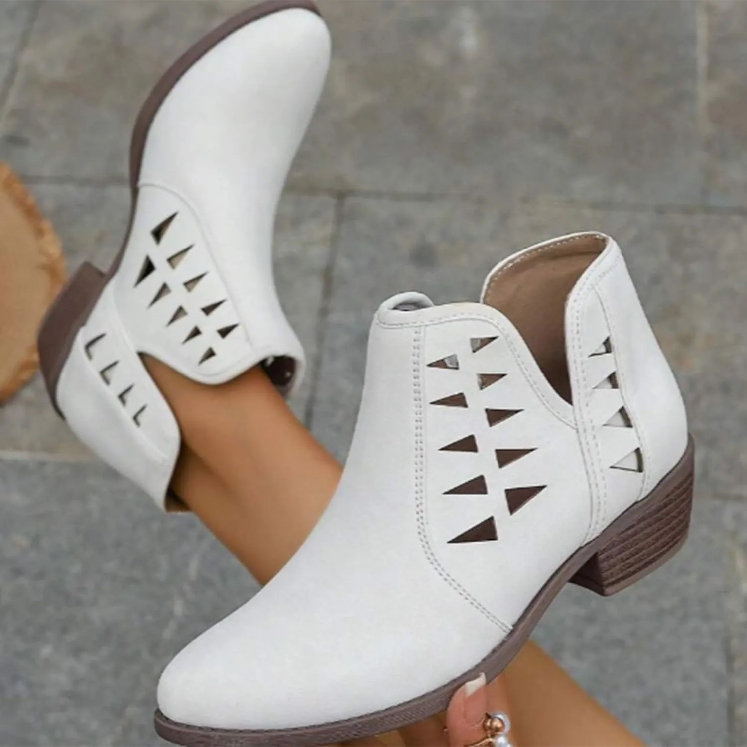 Ankle Boots for Women Low Heel Chunky Heel Boots Casual Fashion Pointed Toe Chunky Heels V Cut Comfy Boots for Women