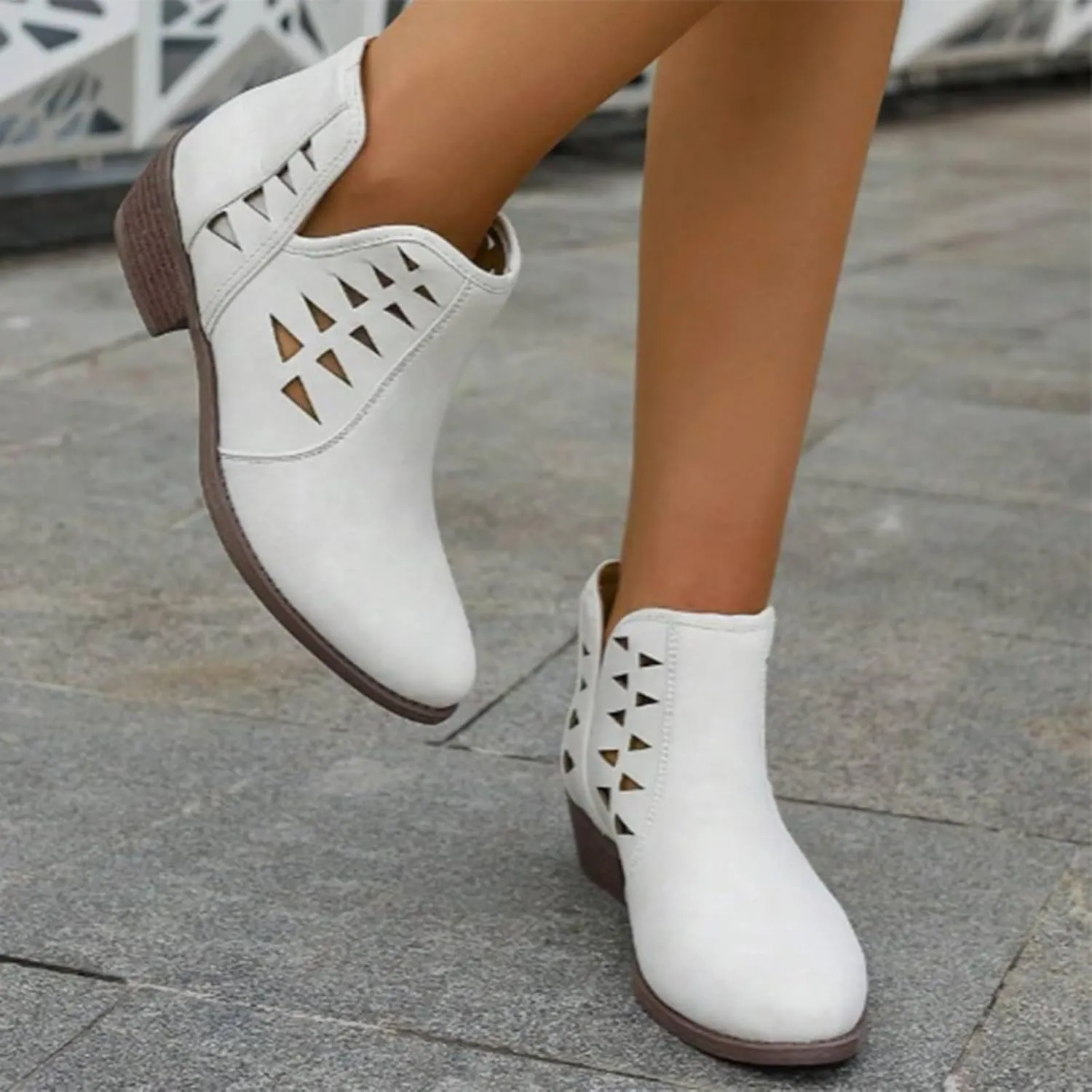 Ankle Boots for Women Low Heel Chunky Heel Boots Casual Fashion Pointed Toe Chunky Heels V Cut Comfy Boots for Women