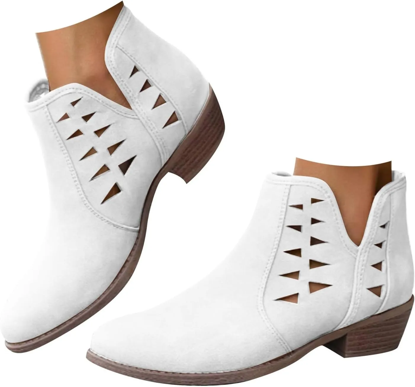 Ankle Boots for Women Low Heel Chunky Heel Boots Casual Fashion Pointed Toe Chunky Heels V Cut Comfy Boots for Women