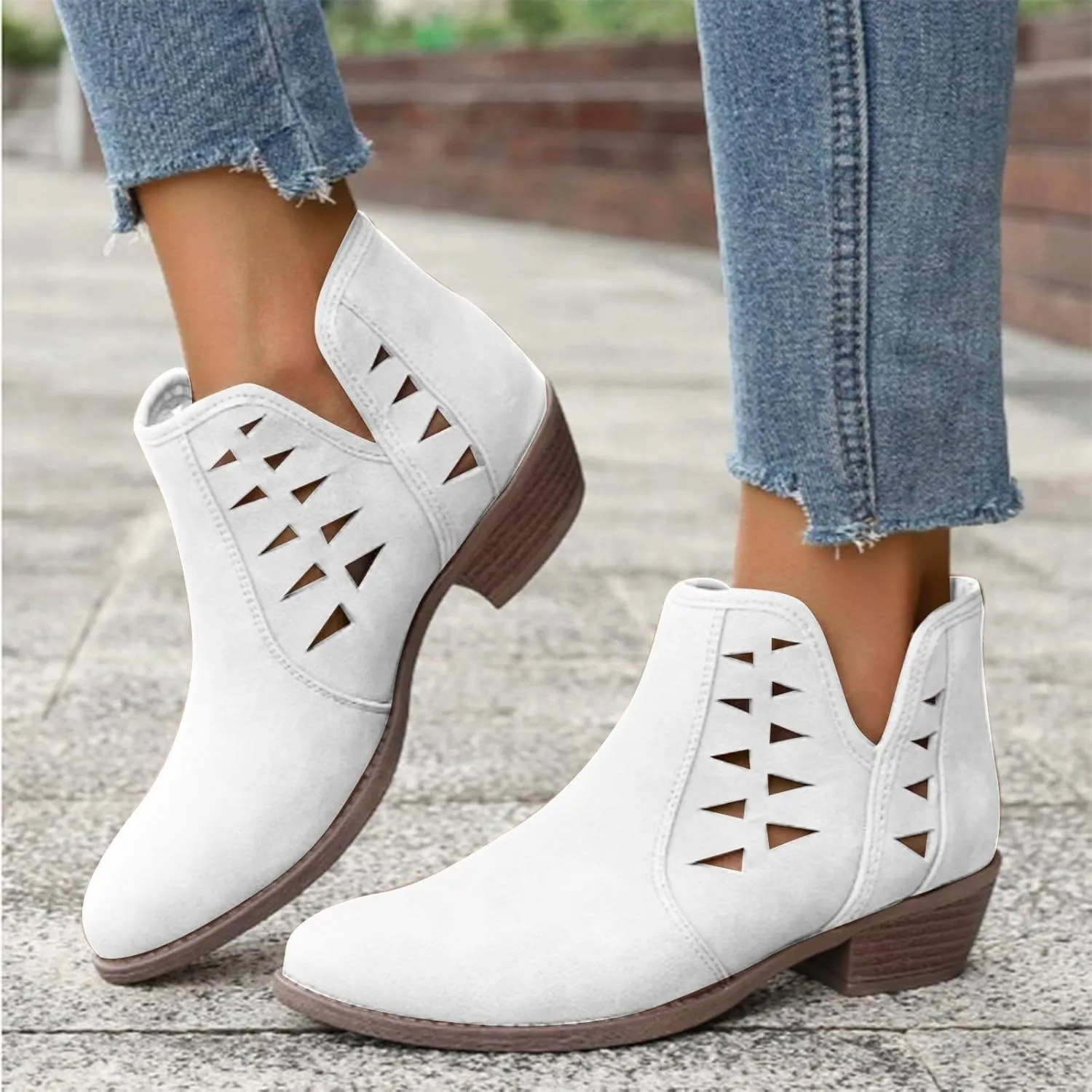 Ankle Boots for Women Low Heel Chunky Heel Boots Casual Fashion Pointed Toe Chunky Heels V Cut Comfy Boots for Women