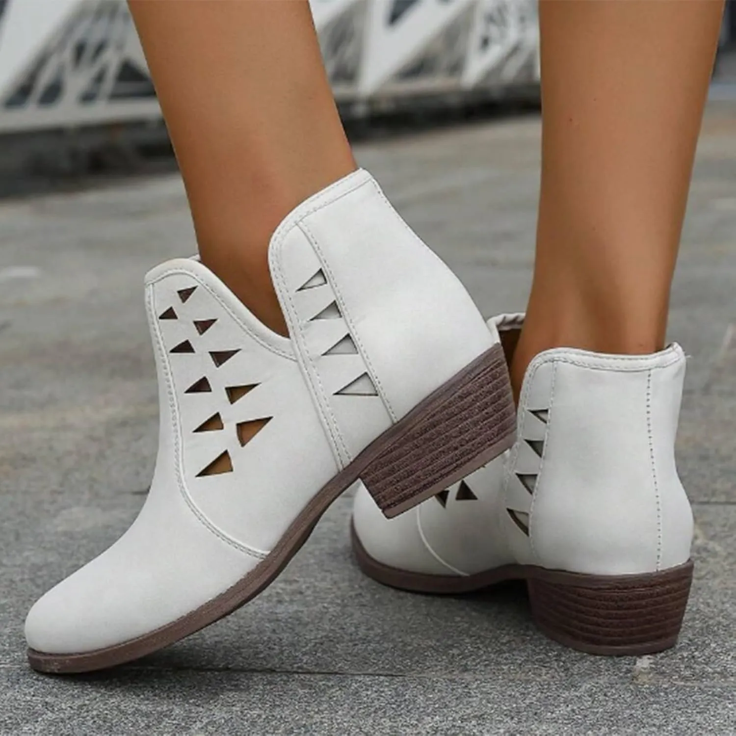 Ankle Boots for Women Low Heel Chunky Heel Boots Casual Fashion Pointed Toe Chunky Heels V Cut Comfy Boots for Women