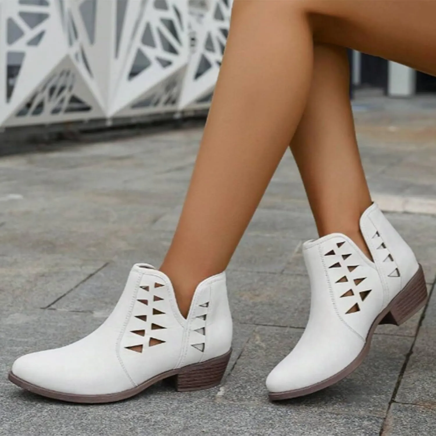 Ankle Boots for Women Low Heel Chunky Heel Boots Casual Fashion Pointed Toe Chunky Heels V Cut Comfy Boots for Women