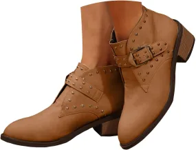 Ankle Boots for Women, Women's Cowboy Boots Low Chunky Heel Short Boots Comfortable Pointed Toe Cowgirl Booties