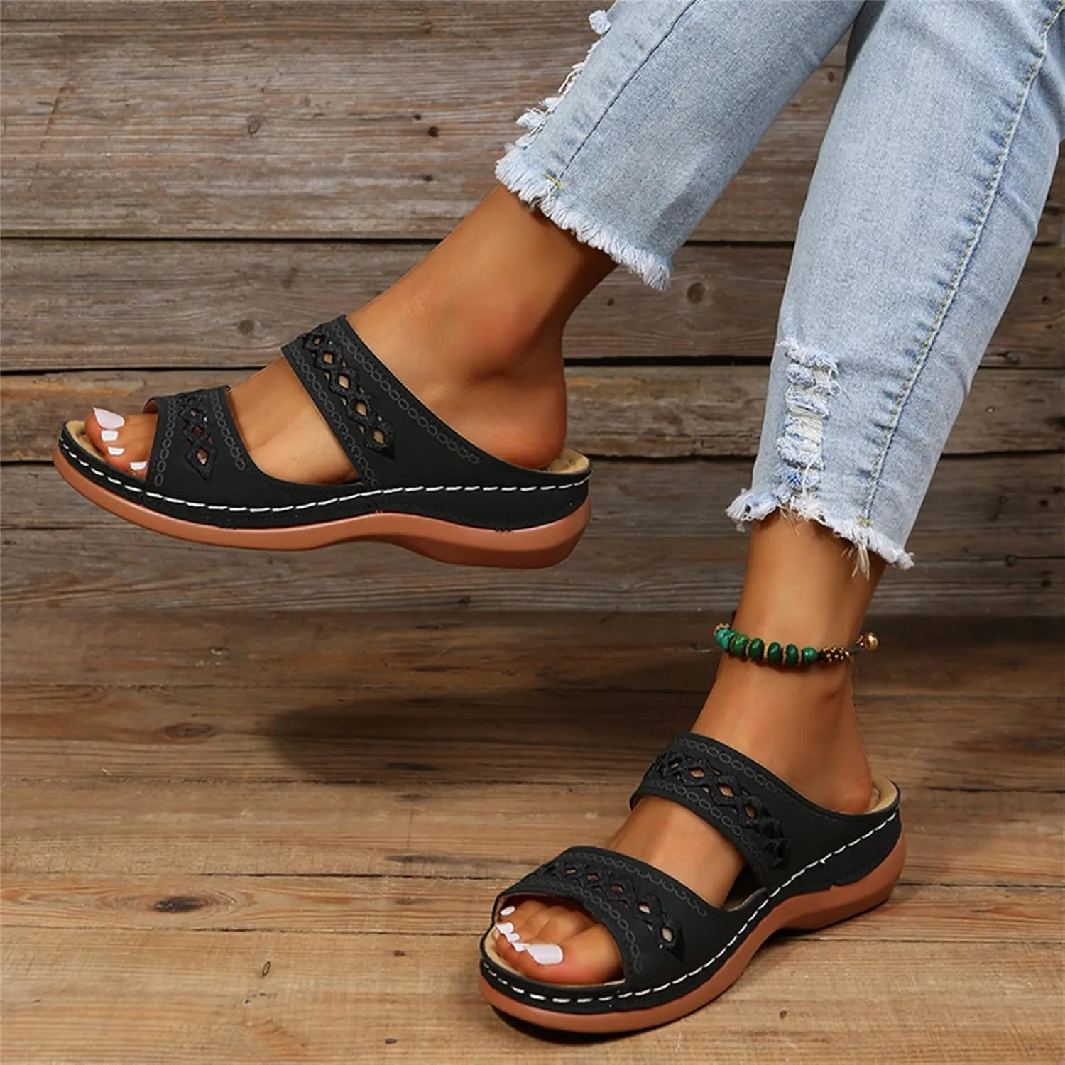Beach Sandals For Woman Arch Support Slides Orthopedic Slippers for Plantar Fasciitis Comfort Wedge Orthotic Flip Flops 2024