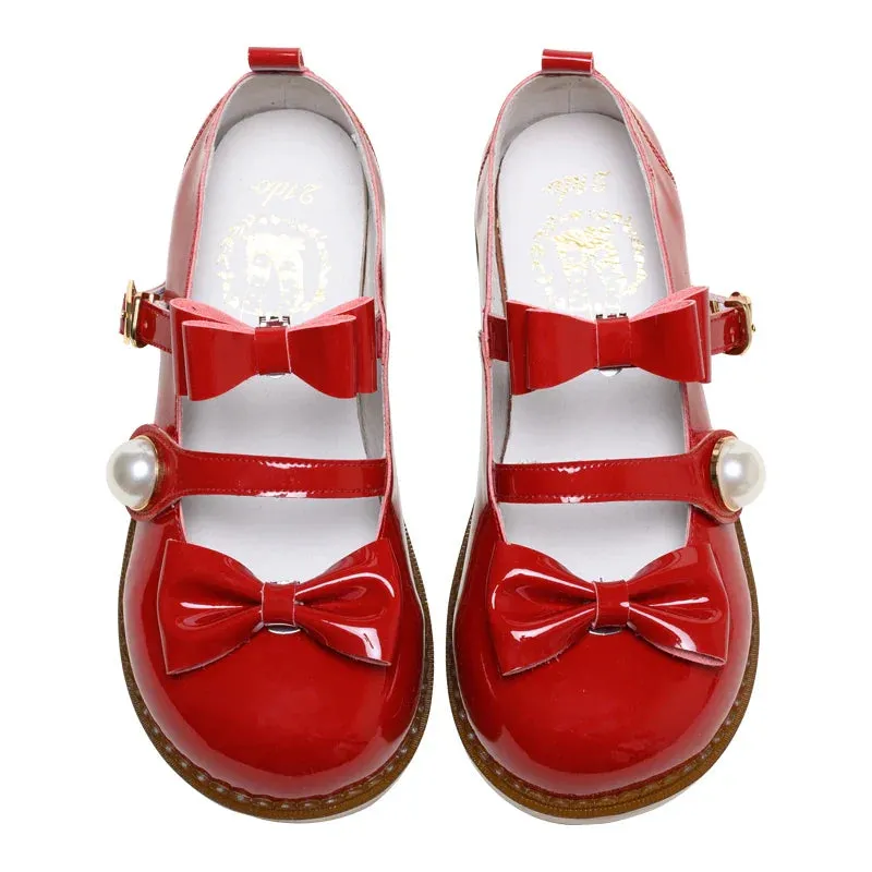 binfenxie  -  Kawaii Bowknot Lolita Women's Shoes Big Toe Large Pearl Harajuku Japanese Jk Uniform Student College Girls Casual Shoes