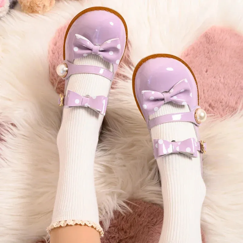 binfenxie  -  Kawaii Bowknot Lolita Women's Shoes Big Toe Large Pearl Harajuku Japanese Jk Uniform Student College Girls Casual Shoes