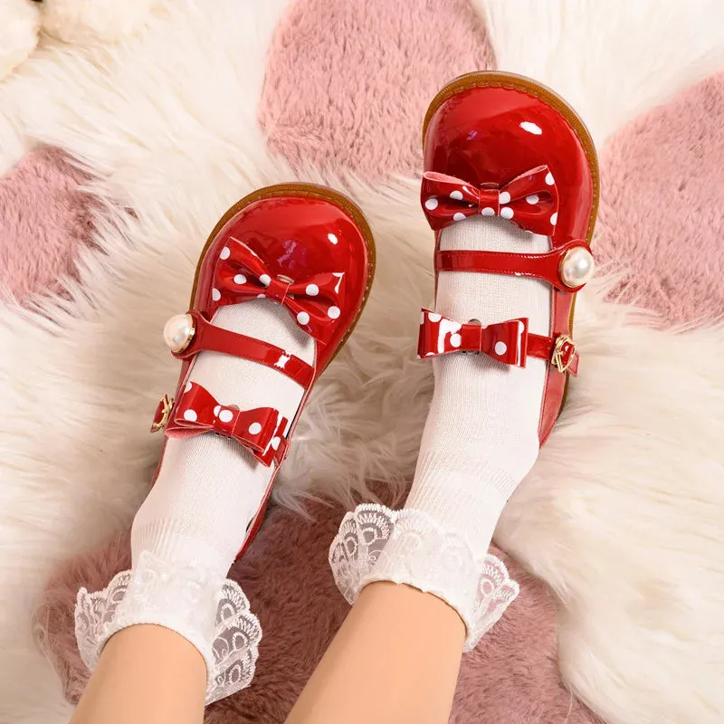 binfenxie  -  Kawaii Bowknot Lolita Women's Shoes Big Toe Large Pearl Harajuku Japanese Jk Uniform Student College Girls Casual Shoes