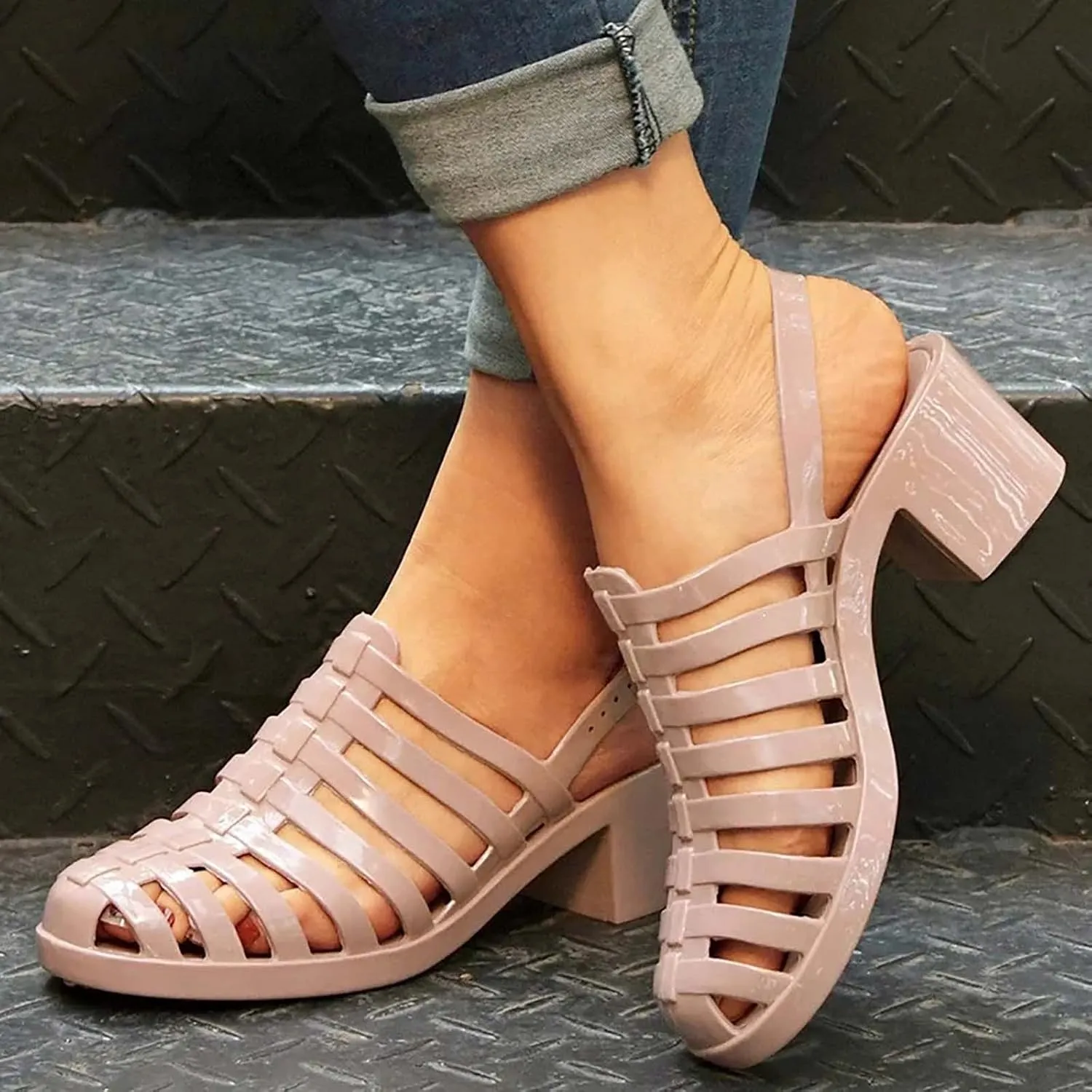 Chunky Block Heel Sandals Women Open Toe Square Toe Strappy Ankle Strap Comfortable Shoes