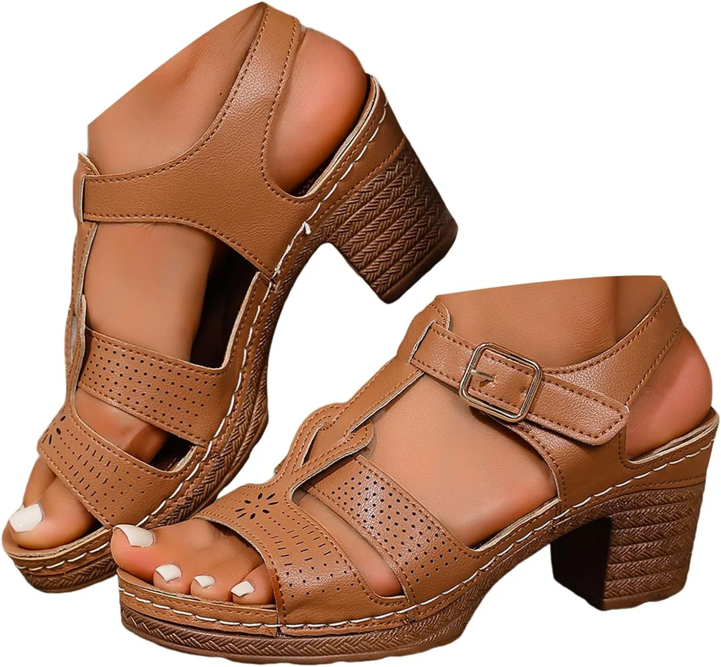 Chunky Heel Sandals for Women 2025,Womens Summer Sandal Dressy Fashion Open Toe Sandal Block Heels Adjustable Straps Ankle Strap High Heel Shoes for Outdoor Vacation Party