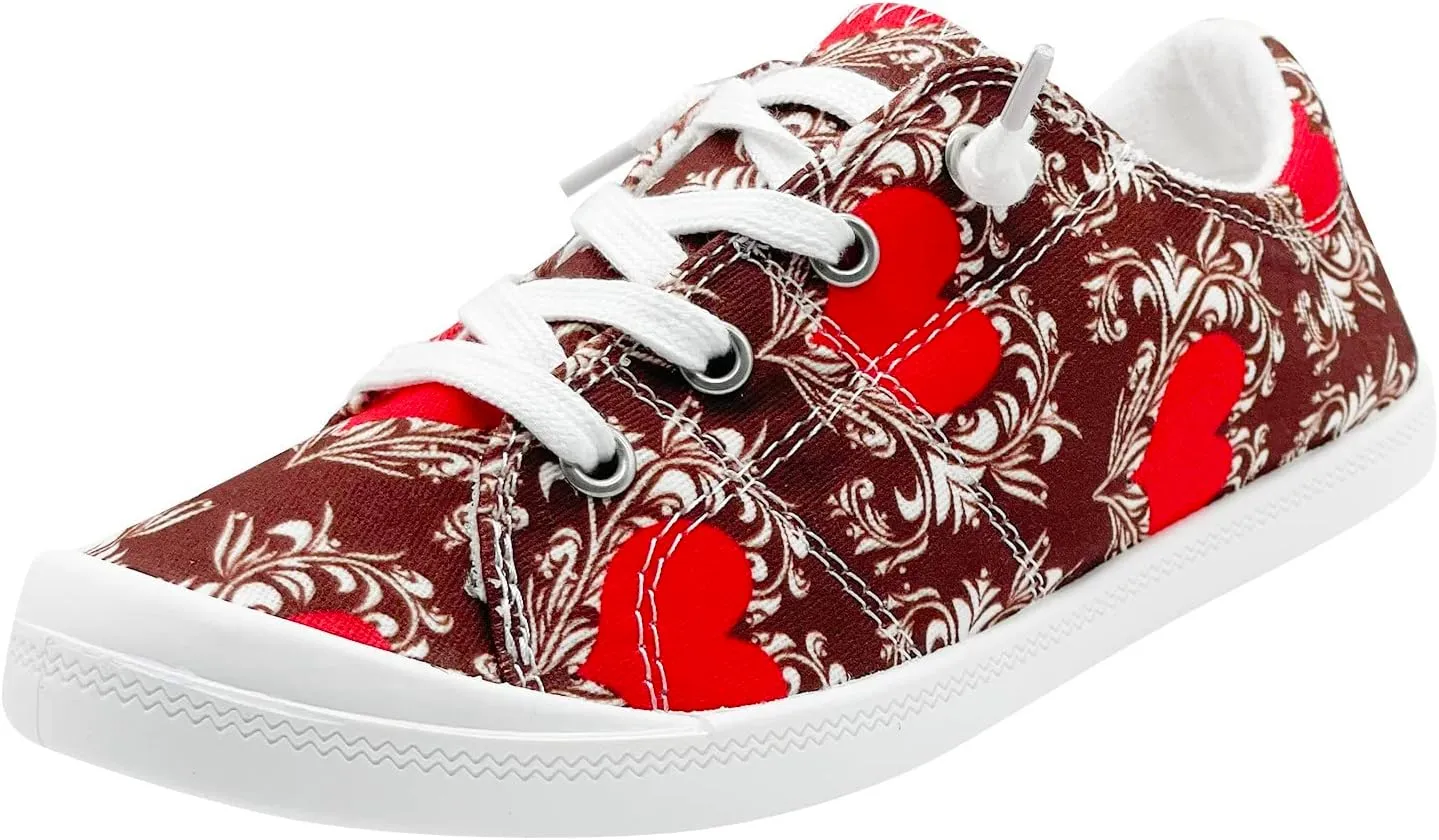CsgrFagr Women Shoes Casual Valentine Day Love Printing Sports Shoes Canvas Fashion Casual Mens Lace up Casual Shoes (Red, 6.5)
