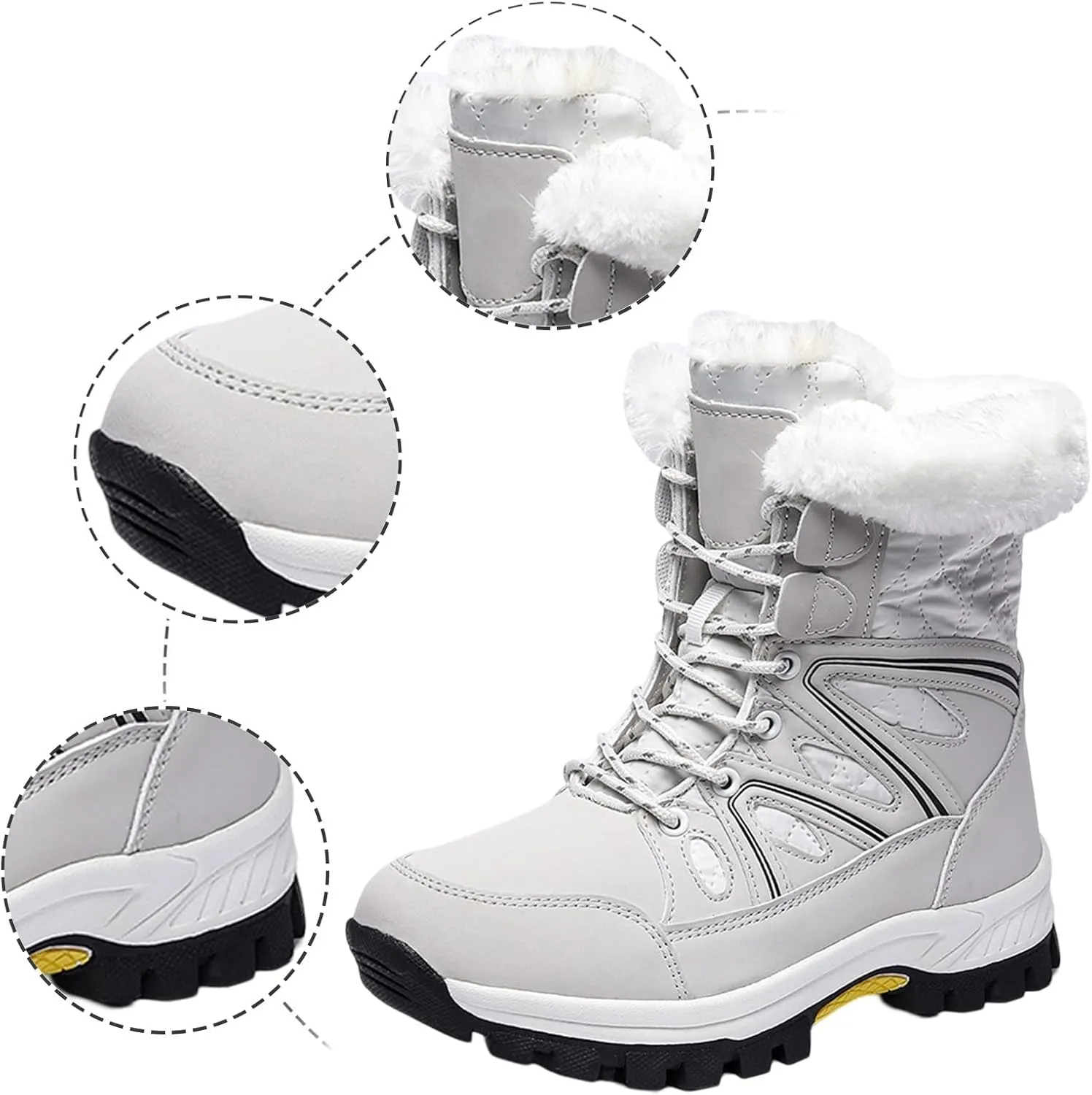 Fur Snow Boots For Women Wide Width Furry Boots Waterproof Ankle Boots Warm Winter Boots Mid-Calf Boots