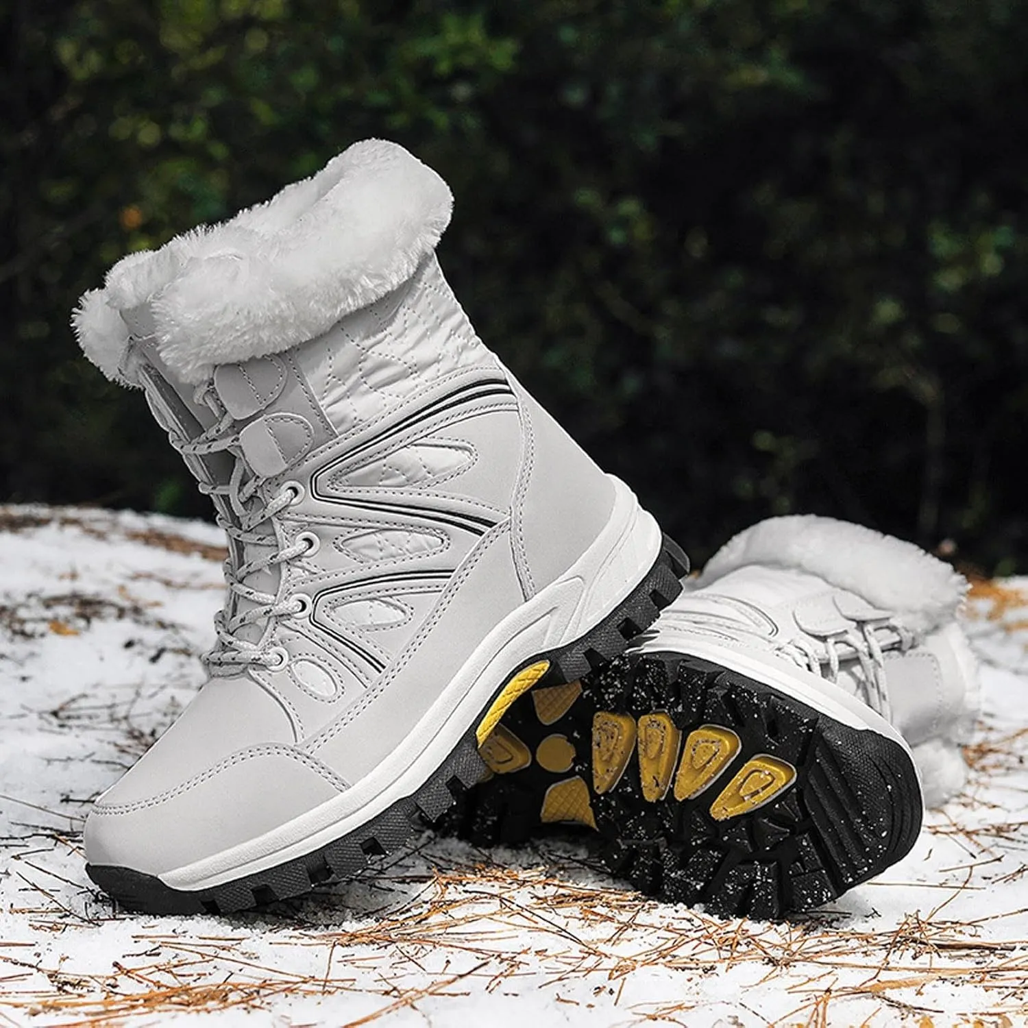 Fur Snow Boots For Women Wide Width Furry Boots Waterproof Ankle Boots Warm Winter Boots Mid-Calf Boots