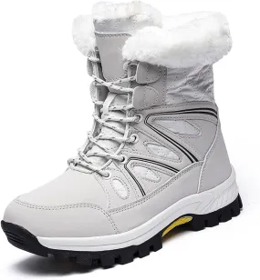 Fur Snow Boots For Women Wide Width Furry Boots Waterproof Ankle Boots Warm Winter Boots Mid-Calf Boots
