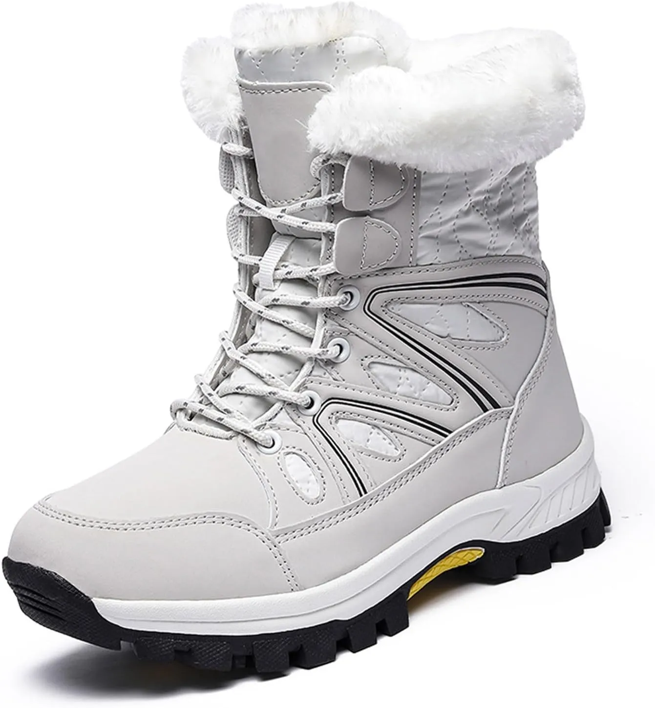 Fur Snow Boots For Women Wide Width Furry Boots Waterproof Ankle Boots Warm Winter Boots Mid-Calf Boots