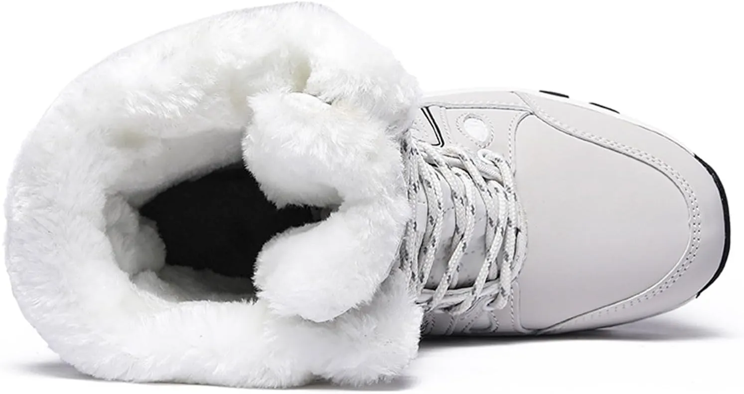 Fur Snow Boots For Women Wide Width Furry Boots Waterproof Ankle Boots Warm Winter Boots Mid-Calf Boots