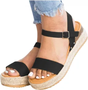 Gibobby Platform Shoes for Women,Ladies Open Toe Bohemia Weaving Sandals Ankle Strap Buckle Sandal Wedges Shoes