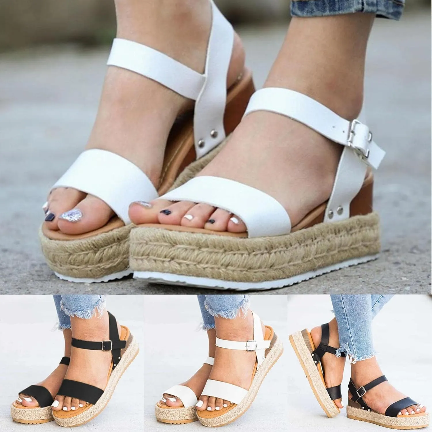Gibobby Platform Shoes for Women,Ladies Open Toe Bohemia Weaving Sandals Ankle Strap Buckle Sandal Wedges Shoes