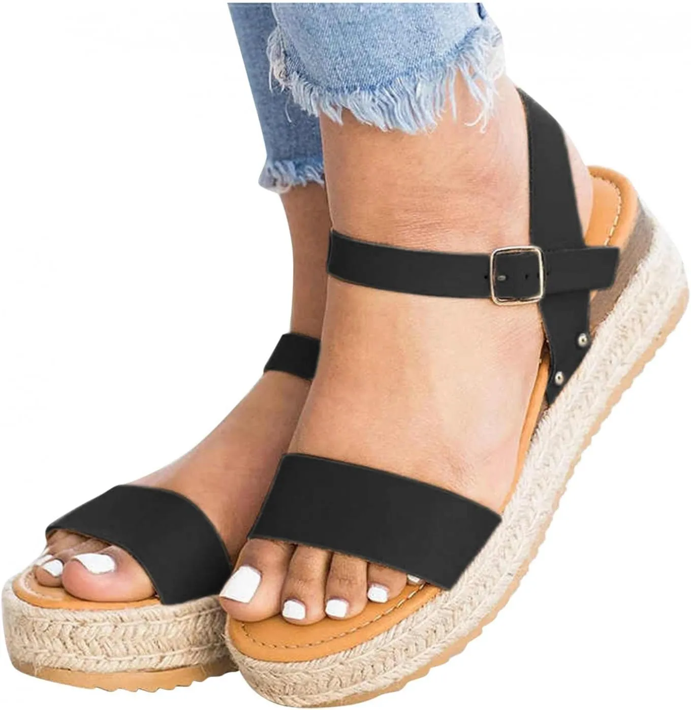 Gibobby Platform Shoes for Women,Ladies Open Toe Bohemia Weaving Sandals Ankle Strap Buckle Sandal Wedges Shoes