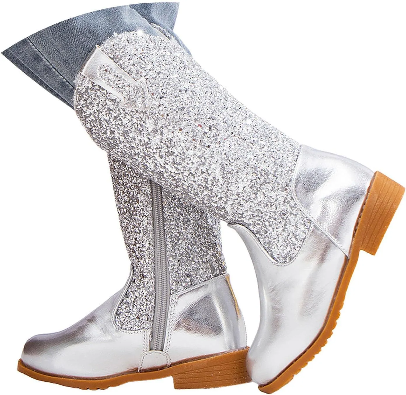 Girls Cowgirl Boots Mid Calf Square Toe Western Boot for Kids Sparkly Glitter Cowboy Boots Toddler Girls Outdoor Shoe
