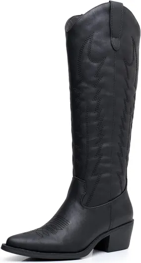 GLOBALWIN Women's Knee High Long Pointed Toe Western Cowboy Boots For Women