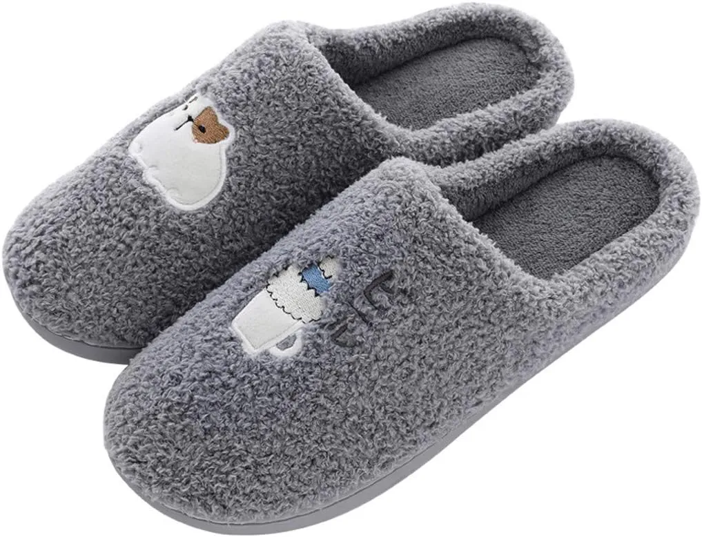 House Slippers for Women Memory Foam,Unisex Cute Comfort Plush Fleece Lined Anti-Skid Winter House Shoes for Indoor Outdoor