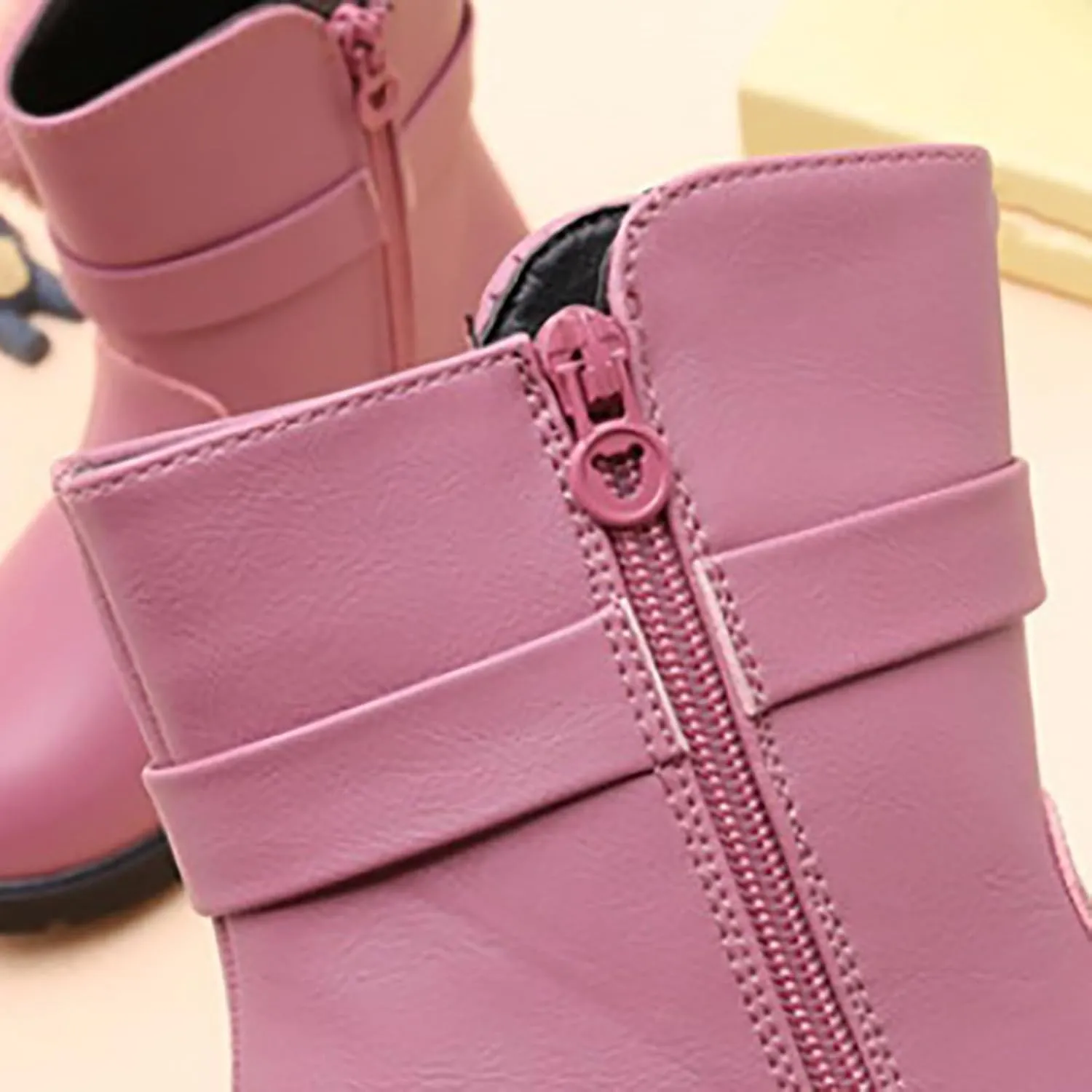 Kids Girls PU Leather Short Boots Lightweight Comfortable Side Zipper Puffy Ankle Booties Leather Boots
