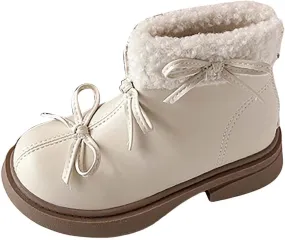 Kids Girls Winter Fleece Ankle Boots Fashion Cute Bowknot PU Leather Shepa Soft Warm Faux  Super Girls Boots
