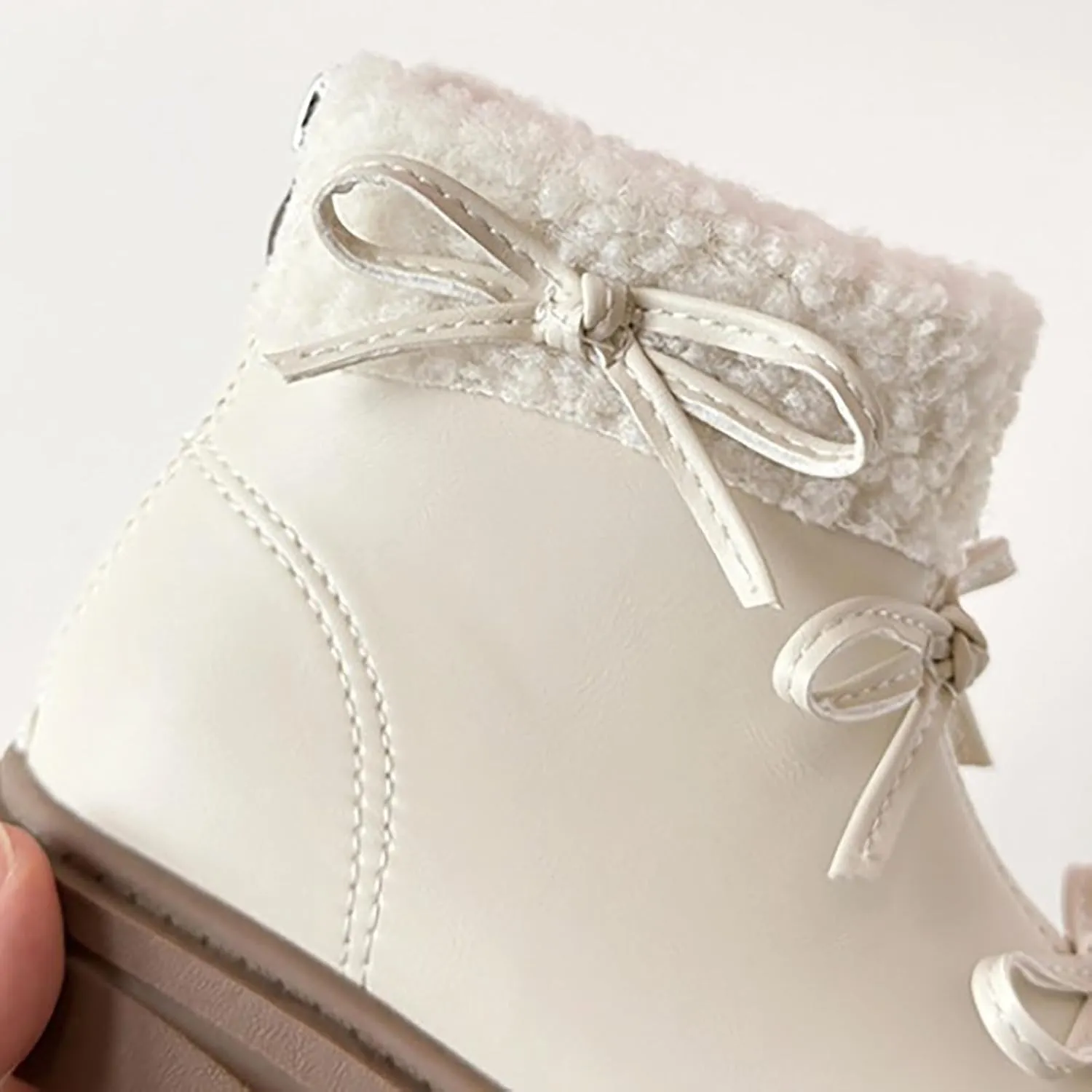 Kids Girls Winter Fleece Ankle Boots Fashion Cute Bowknot PU Leather Shepa Soft Warm Faux  Super Girls Boots