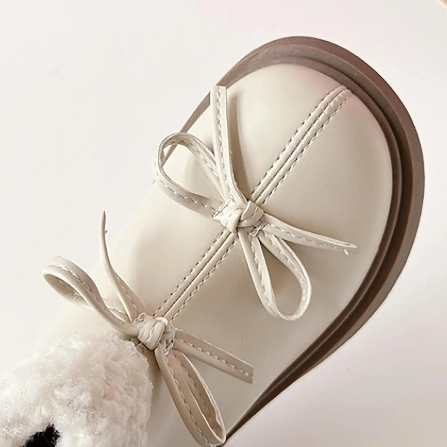 Kids Girls Winter Fleece Ankle Boots Fashion Cute Bowknot PU Leather Shepa Soft Warm Faux  Super Girls Boots