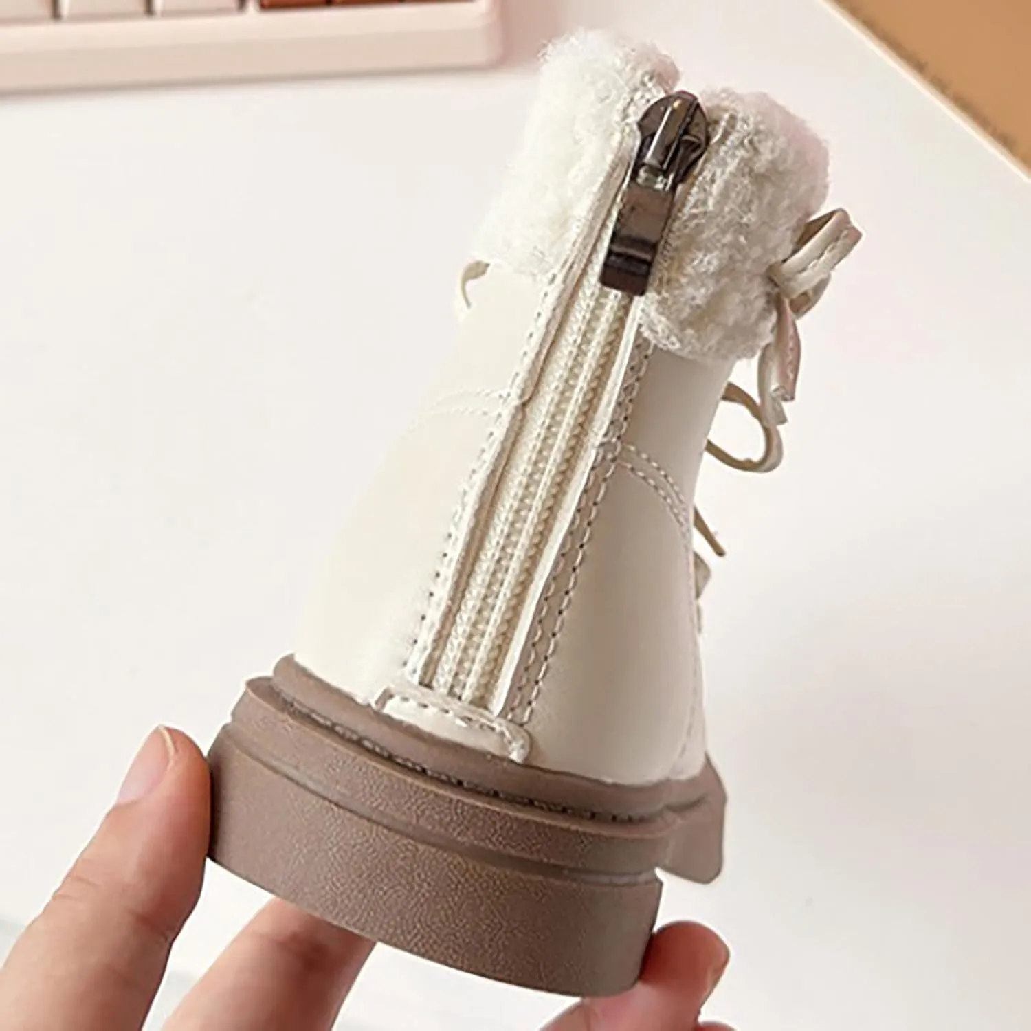 Kids Girls Winter Fleece Ankle Boots Fashion Cute Bowknot PU Leather Shepa Soft Warm Faux  Super Girls Boots