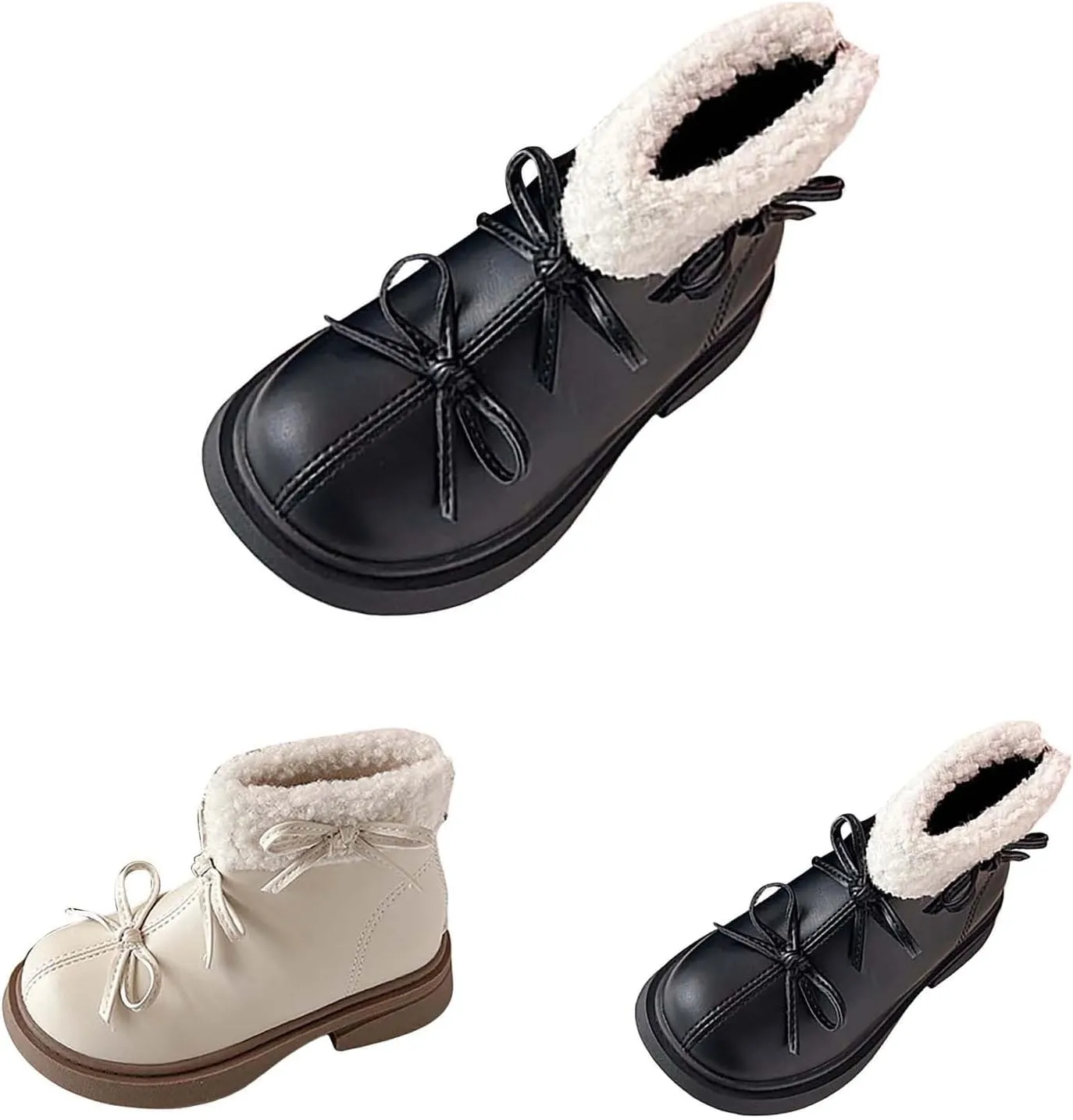 Kids Girls Winter Fleece Ankle Boots Fashion Cute Bowknot PU Leather Shepa Soft Warm Faux  Super Girls Boots