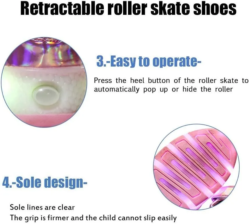 Kids Roller Skate Shoes with Single Wheel Shoes Sport Sneaker Led Rechargeable Retractable Flashing Sneakers for Unisex Girls Boys Beginners Gift Gold-USA 12