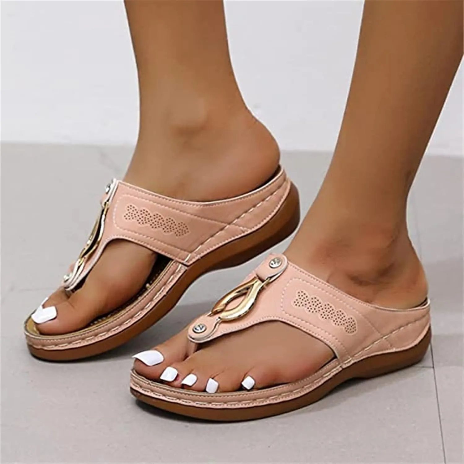 Lausiuoe Orthopedic Dress Sandals For Women Plantar Fasciitis Wedge Heel Slip On Summer Orthotic Slides Thong Flip Flops