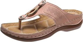 Lausiuoe Orthopedic Dress Sandals For Women Plantar Fasciitis Wedge Heel Slip On Summer Orthotic Slides Thong Flip Flops