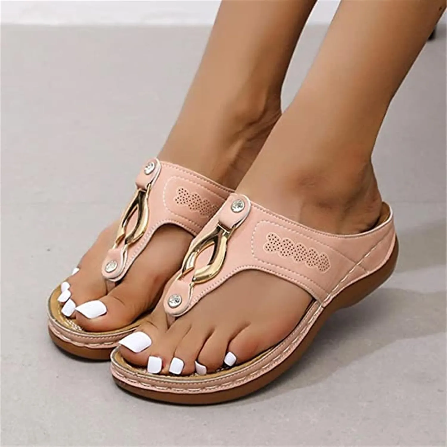 Lausiuoe Orthopedic Dress Sandals For Women Plantar Fasciitis Wedge Heel Slip On Summer Orthotic Slides Thong Flip Flops