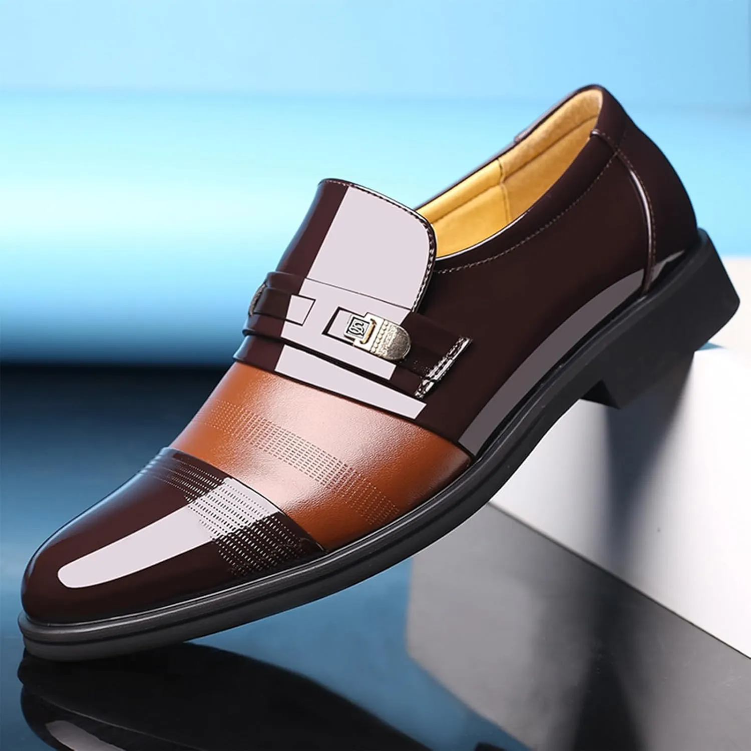Men's Breathable Leather Oxfords Shoes Business Casual Formal Shoes Office Work Low Top Dress Shoes Breathable Casual Tuxedo Leather Shoes