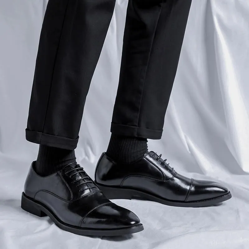 Men's Paint Leather Shoes, Classic Oxford Leather Dress Shoes for Men Lace Up Breathable Office Shoes Wedding Footwear