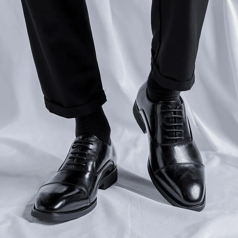 Men's Paint Leather Shoes, Classic Oxford Leather Dress Shoes for Men Lace Up Breathable Office Shoes Wedding Footwear