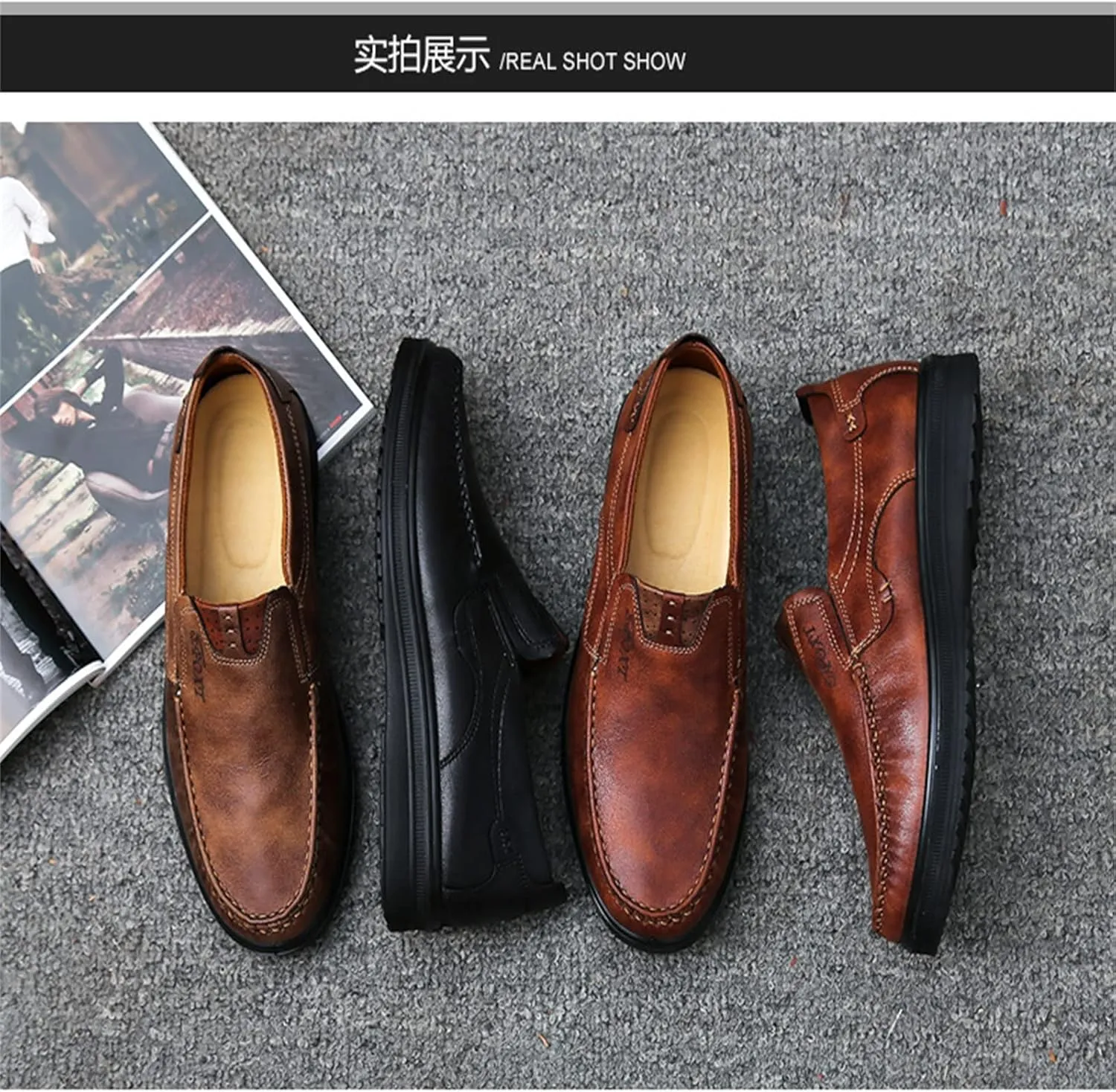Men's Premium Genuine Leather Casual Slip on Breathable Driving Shoes,Classic Leather Lined Oxfords Casual Dress Shoes