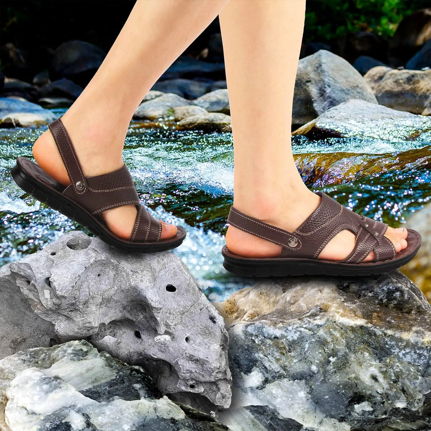 Men's Sandals 2024 Men Summer Two Wear Buckle Strap Casual Open Toe Flat Soft Bottom Breathable Shoes Sandals