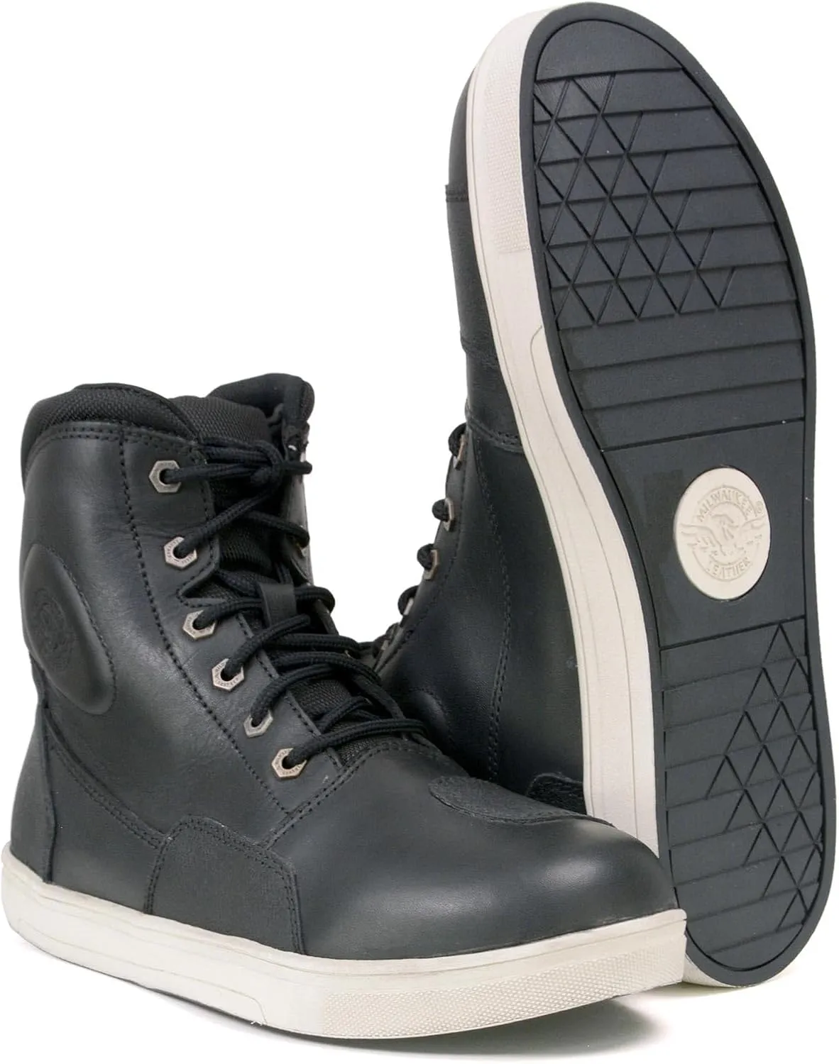 Milwaukee Leather MBM9002 Men's Black Leather Reinforced Street Biker Riding Shoes w/Shift Protect Ankle Support - 11.5