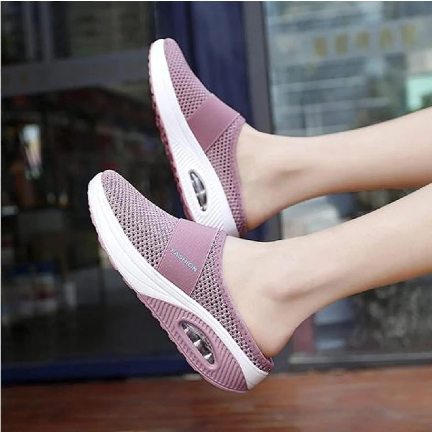 Mules for Women Men Diabetic Air Cushion Slip On Walking Shoes Breathable Mesh Sports Slippers Shoes with Arch Support