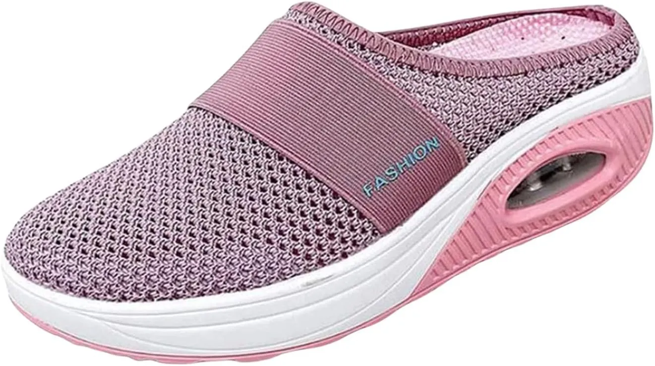 Mules for Women Men Diabetic Air Cushion Slip On Walking Shoes Breathable Mesh Sports Slippers Shoes with Arch Support