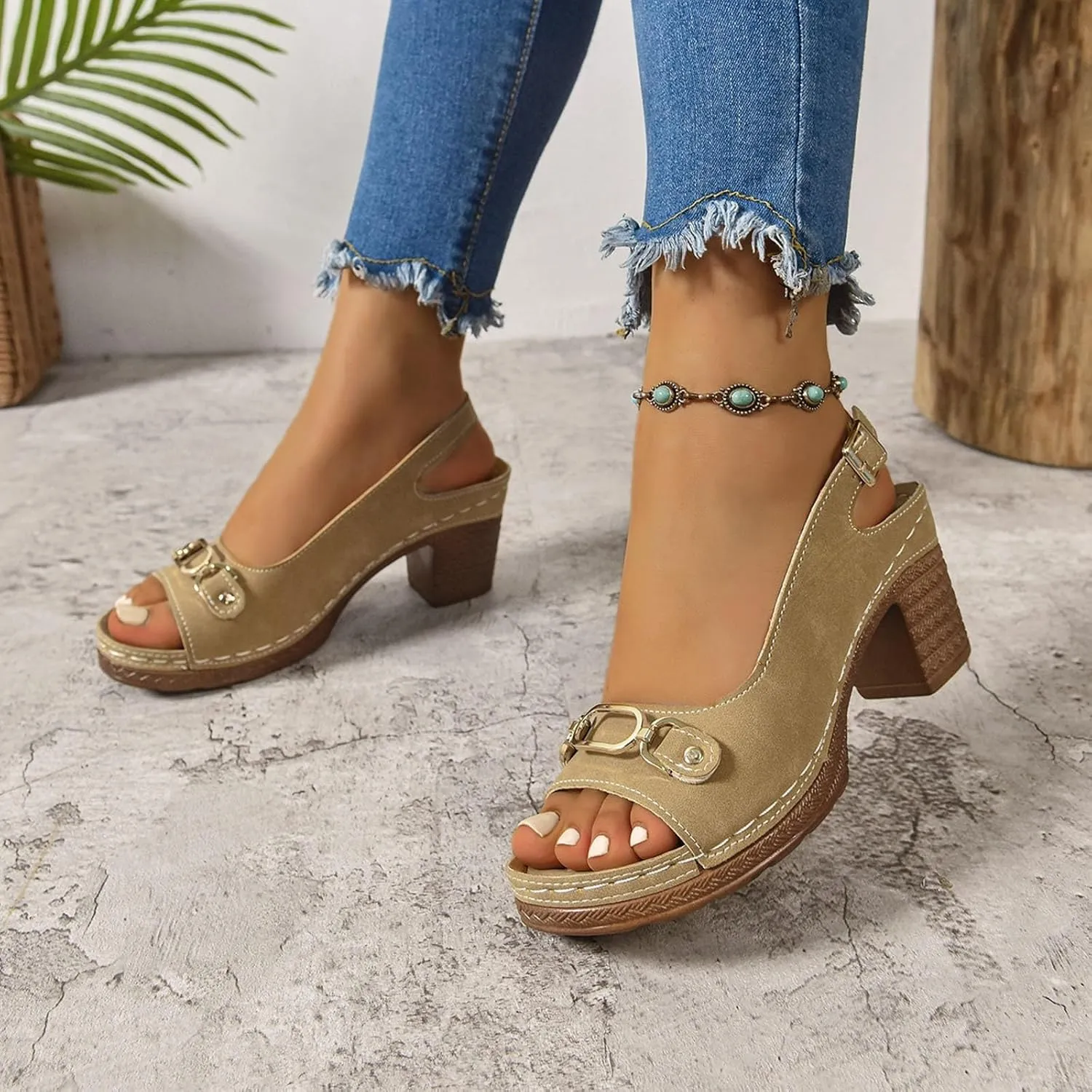 Orthopedic Sandals for Women Strappy Low Chunky Block Heel Sandals Adjustable Slingback Open Toe Heeled Sandal Beach Dress Comfortable Outdoor Shoes