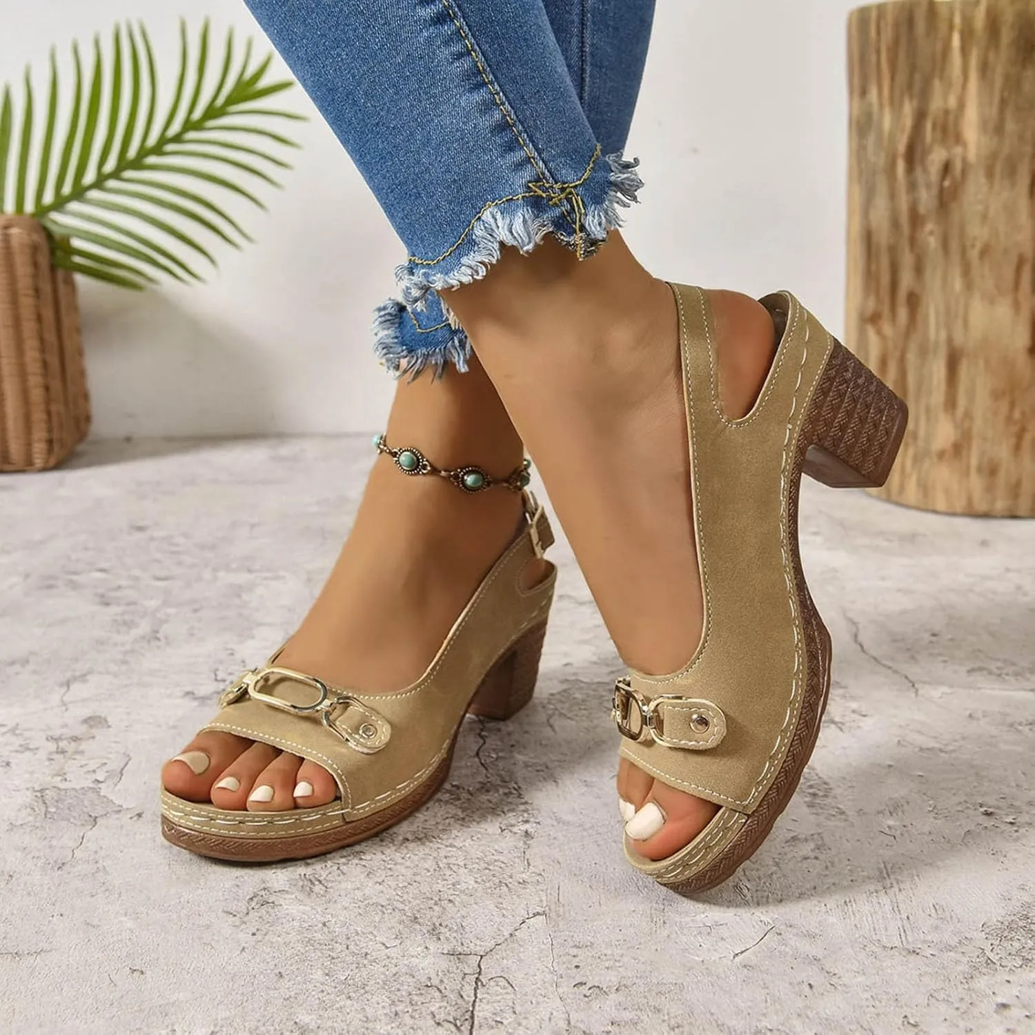 Orthopedic Sandals for Women Strappy Low Chunky Block Heel Sandals Adjustable Slingback Open Toe Heeled Sandal Beach Dress Comfortable Outdoor Shoes