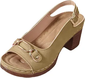 Orthopedic Sandals for Women Strappy Low Chunky Block Heel Sandals Adjustable Slingback Open Toe Heeled Sandal Beach Dress Comfortable Outdoor Shoes
