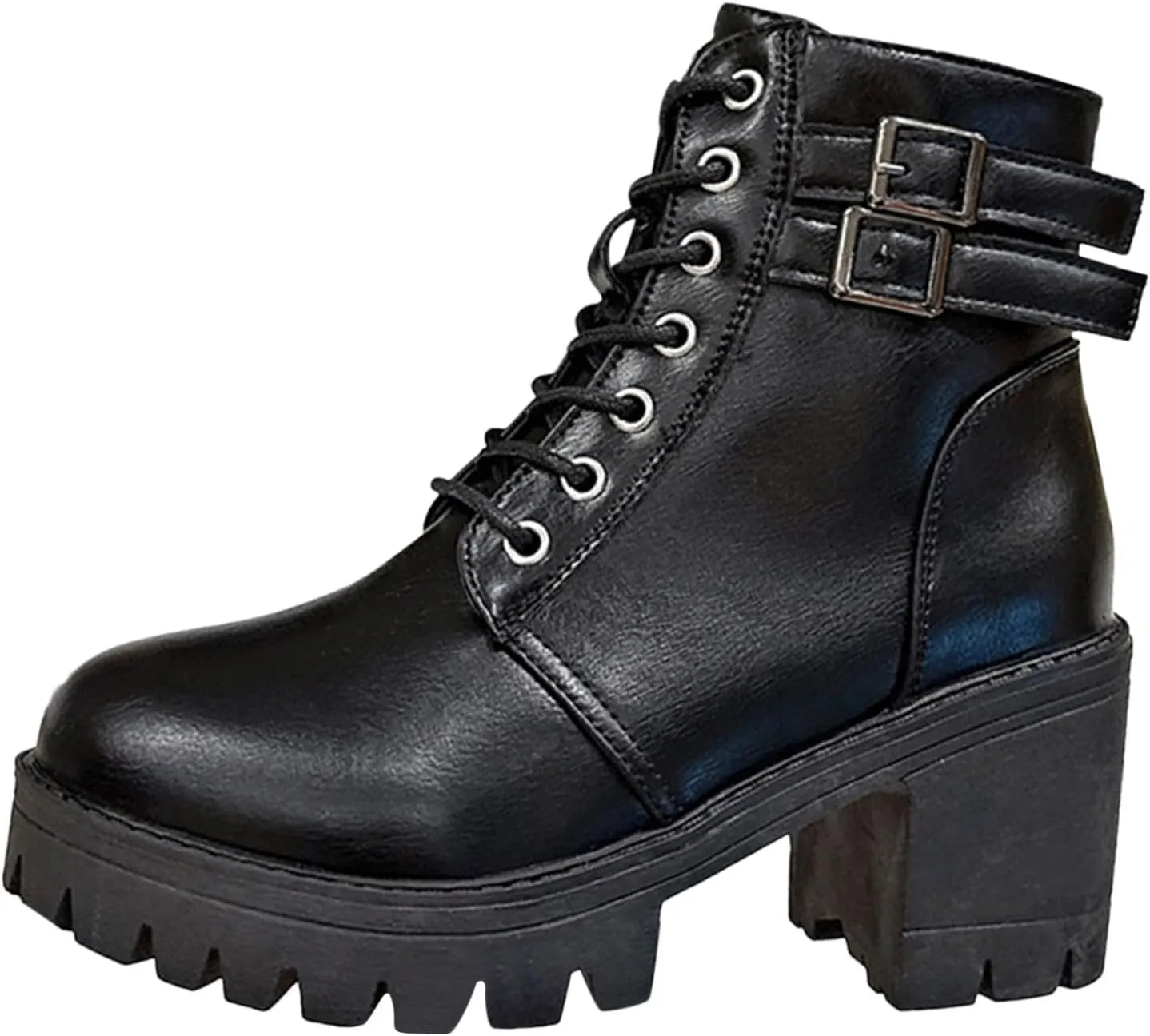 Platform Wedge Boots for Women,Lace-Up Multi Buckle Strap Ankle Boots Non-Slip Rubber Lug Sole Waterproof Casual Walking High Heels Chunky Bottom Goth Punk Round Toe Motorcycle Combat Boots