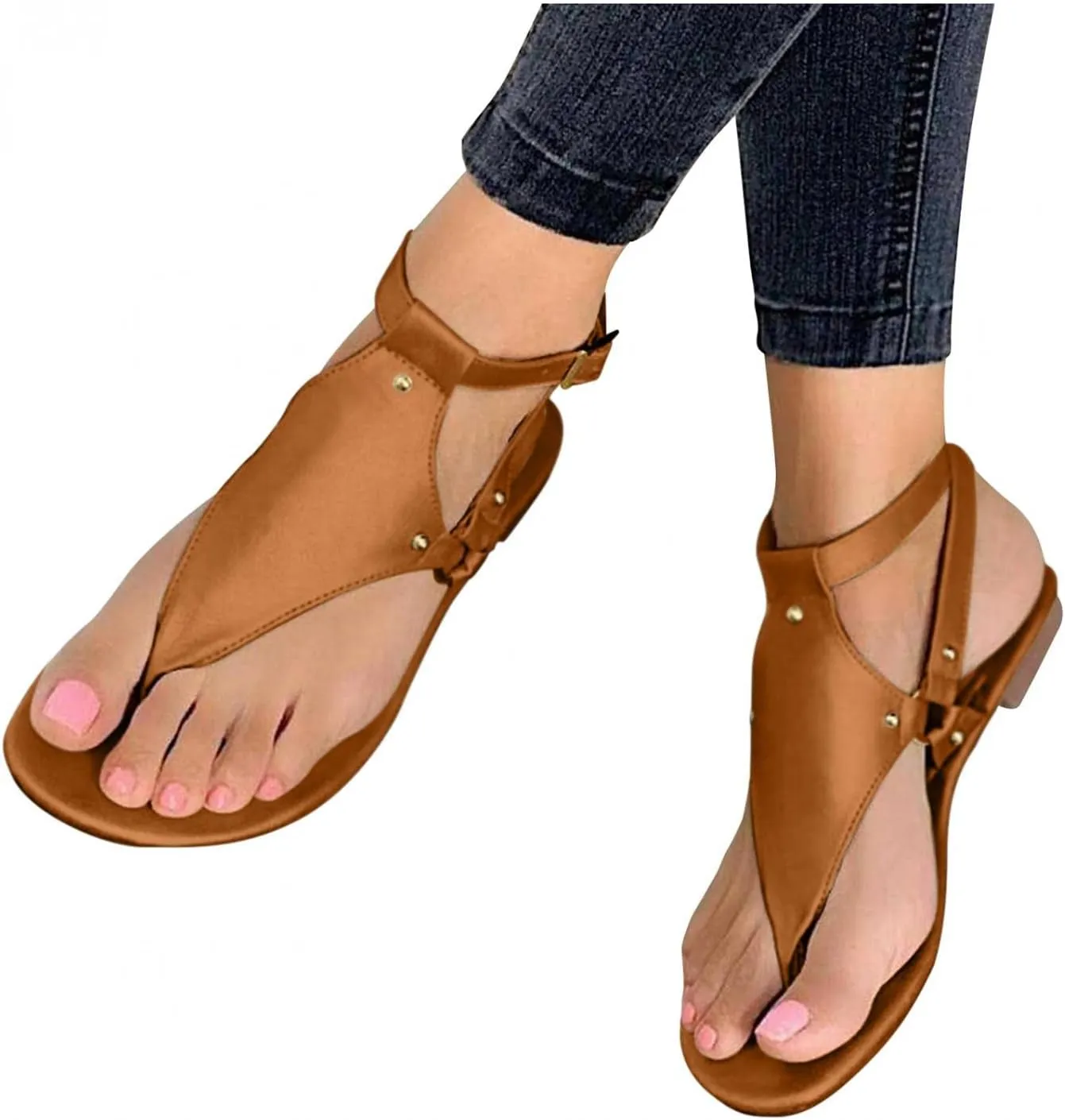 Sandals for Women Roman Sandals Slip-On Ankle Strap Flip Flop Open Toe Casual Summer Beach Gladiator Flat Sandal