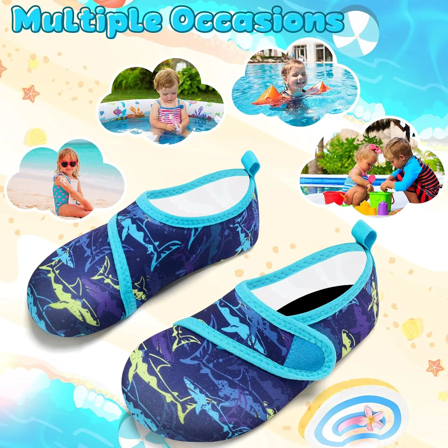 VIFUUR Kids Water Shoes Boys Girls Barefoot Water Sports Socks Hook&Loop Beach Shoes Quick Dry Aqua Socks Swim Walking Outdoor Sports for Toddler