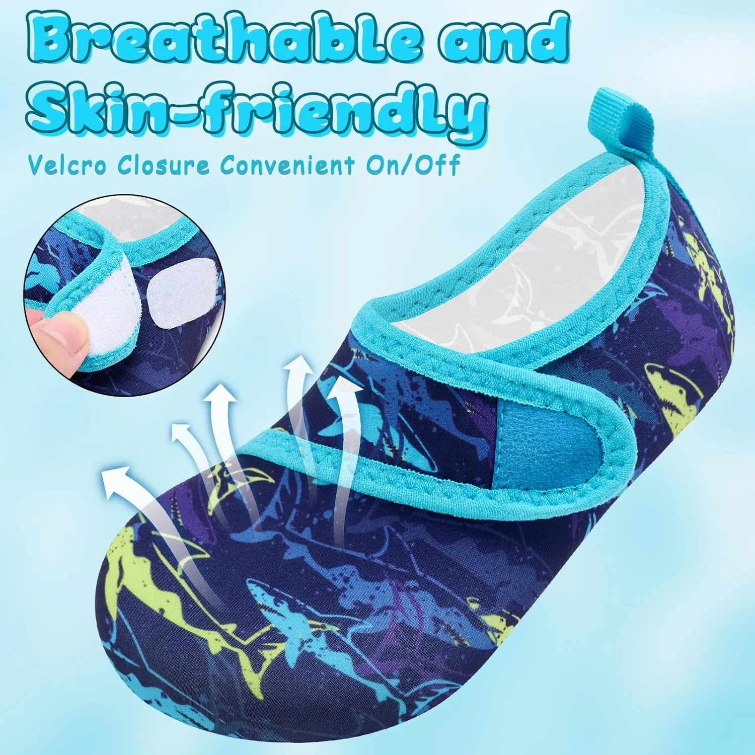 VIFUUR Kids Water Shoes Boys Girls Barefoot Water Sports Socks Hook&Loop Beach Shoes Quick Dry Aqua Socks Swim Walking Outdoor Sports for Toddler